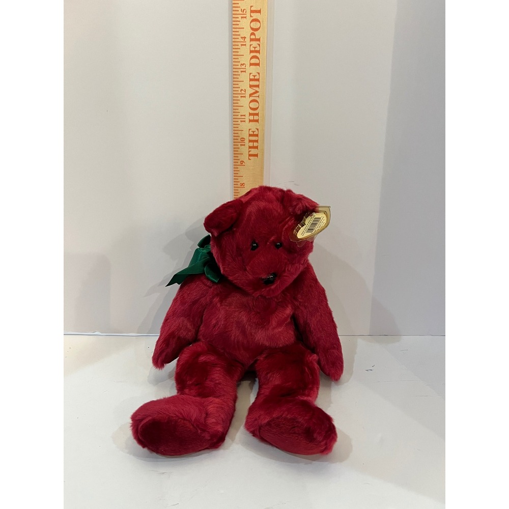Ty Beanie Buddy Teddy Bear Cranberry Red Green Ribbon 1998 Plush 14 inch Vintage